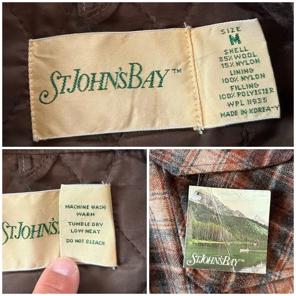 St. John’s Bay Vintage Brown & Tan Plaid Wool Button Down Chore Jacket
